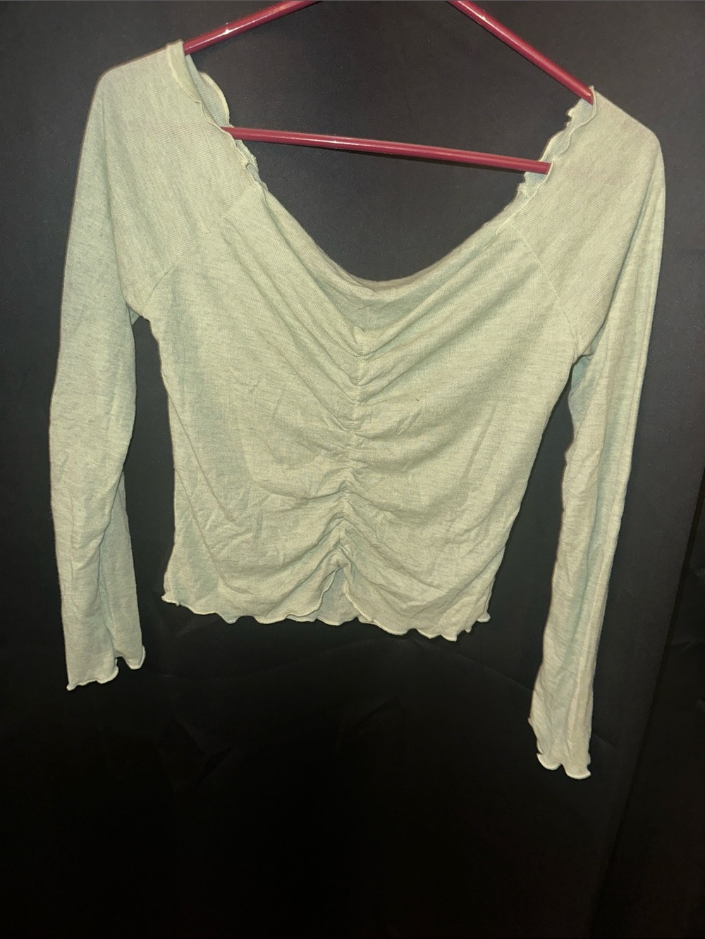 SHEIN Sage Green Ruched Long Sleeve Top